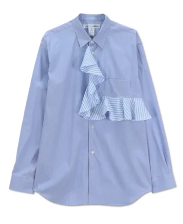 BLUE STRIPE CONTRAST SHIRT WITH FRILL PLACKET